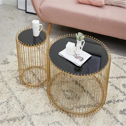 Table basse nordique en verre trempé noir, rond pour salon, luxe créatif, rose doré, table d'appoint en fer, petite et grande taille 