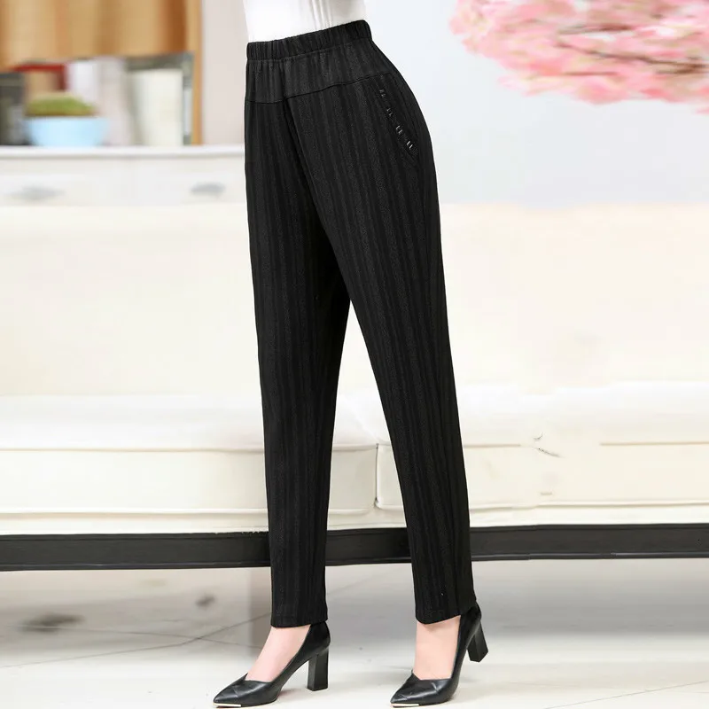 7XL 8XL Pants Women Plus Velvet Thicker Casual Winter Straight Trousers Warm Korean All-match Elastic Waist Pants Pantalon Femme - Цвет: stripe