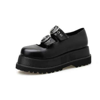 

CJDLY Womens Pumps Gothic Shoes Metal Bead Trim Buckle Belt High Chunky Heels Platform Punk Creepers Shoes Female Comfortable