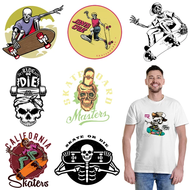 Pegatinas de planchado de Skull Skateboard skate rider, parches