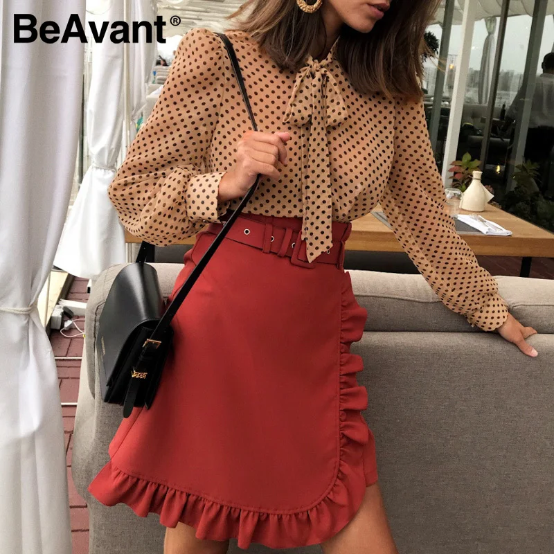 BeAvant Polka Dot Ladies OL Blouses Spring Long Sleeve Neck Tie Chiffon Blouse Shirts Elegant Women 2020 Casual Blusa Tops Chic