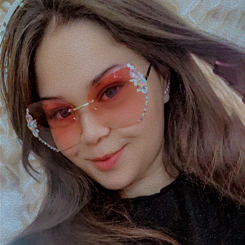 2022 Luxury Brand Design Vintage Rimless Rhinestone Sunglasses Women Men Fashion Gradient Lens Sun Glasses Shades for Female