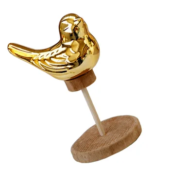 

1Pc Nordic Ceramic Bird Ornament Wood Art Golden Bird Pastoral Style Adornment