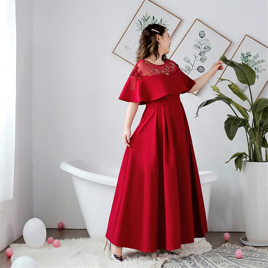 Вечернее платье Кристальное платье с цветочным рисунком De Soiree длинное вечернее платье T237 размера плюс o-образным вырезом Половина рукава женские вечерние платья