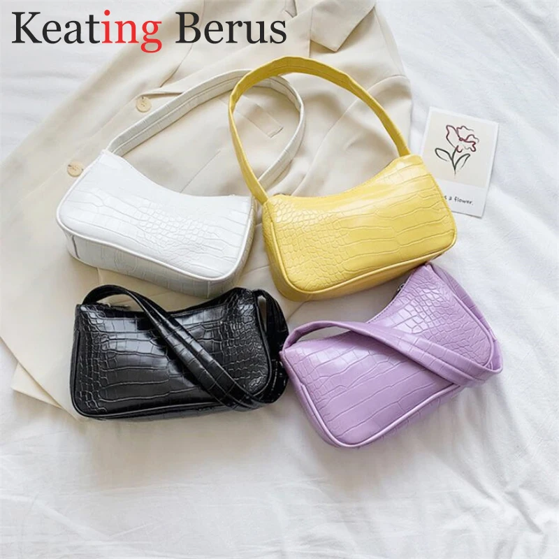 

Soft Leather Handbag And Purses PU Shoulder Bags For Women 2020 Striped Designer Vintage Tiny Armpit Sac Baguette Femme Lady Bag