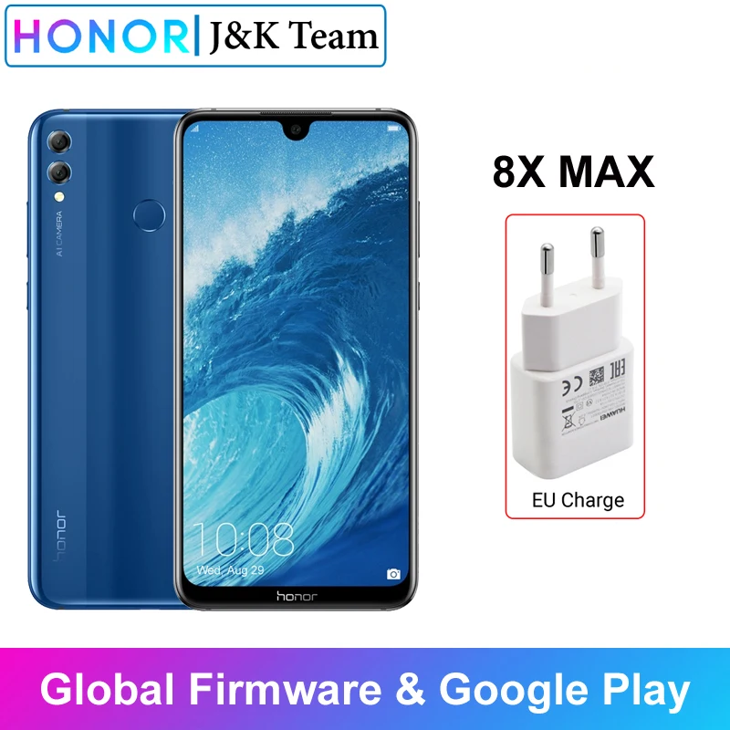 Honor 8X Max, глобальная прошивка, 7,12 дюймов, мобильный телефон Qualcomm, 660, 4900 мАч, смартфон, 16 МП камера, Google Play, несколько языков