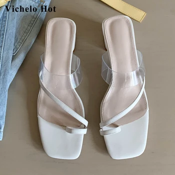 

Vichelo Hot 2020 natural leather flip-flop high heels simple solid small fresh beauty lady daily wear slip on sandals women L11