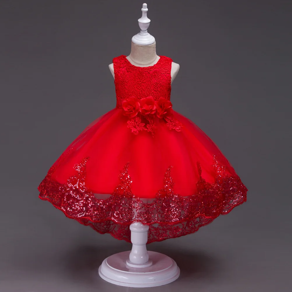 

Korean-style Girls White Formal Dress Princess Dress Sleeveless Children Wedding Dress Tutu Tailing Kids Dress