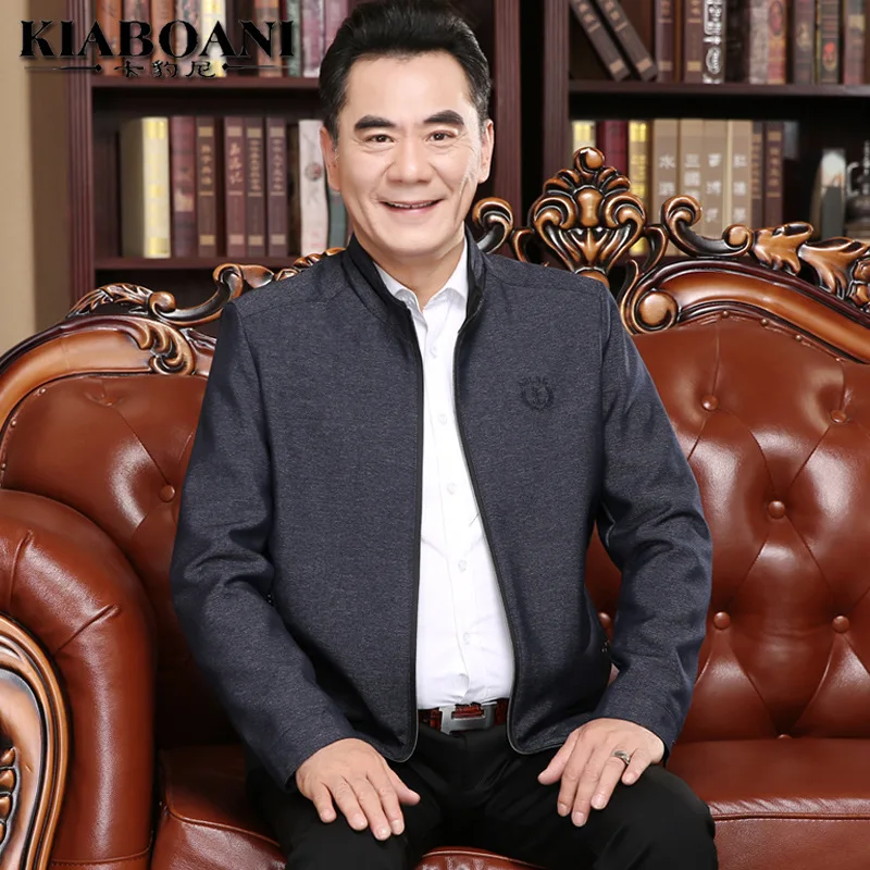 

2019 Spring And Autumn Middle-aged Men Jacket Dad Casual Solid Color Stand Collar Jacket Middle Aged And Elderly People Daddy Cl