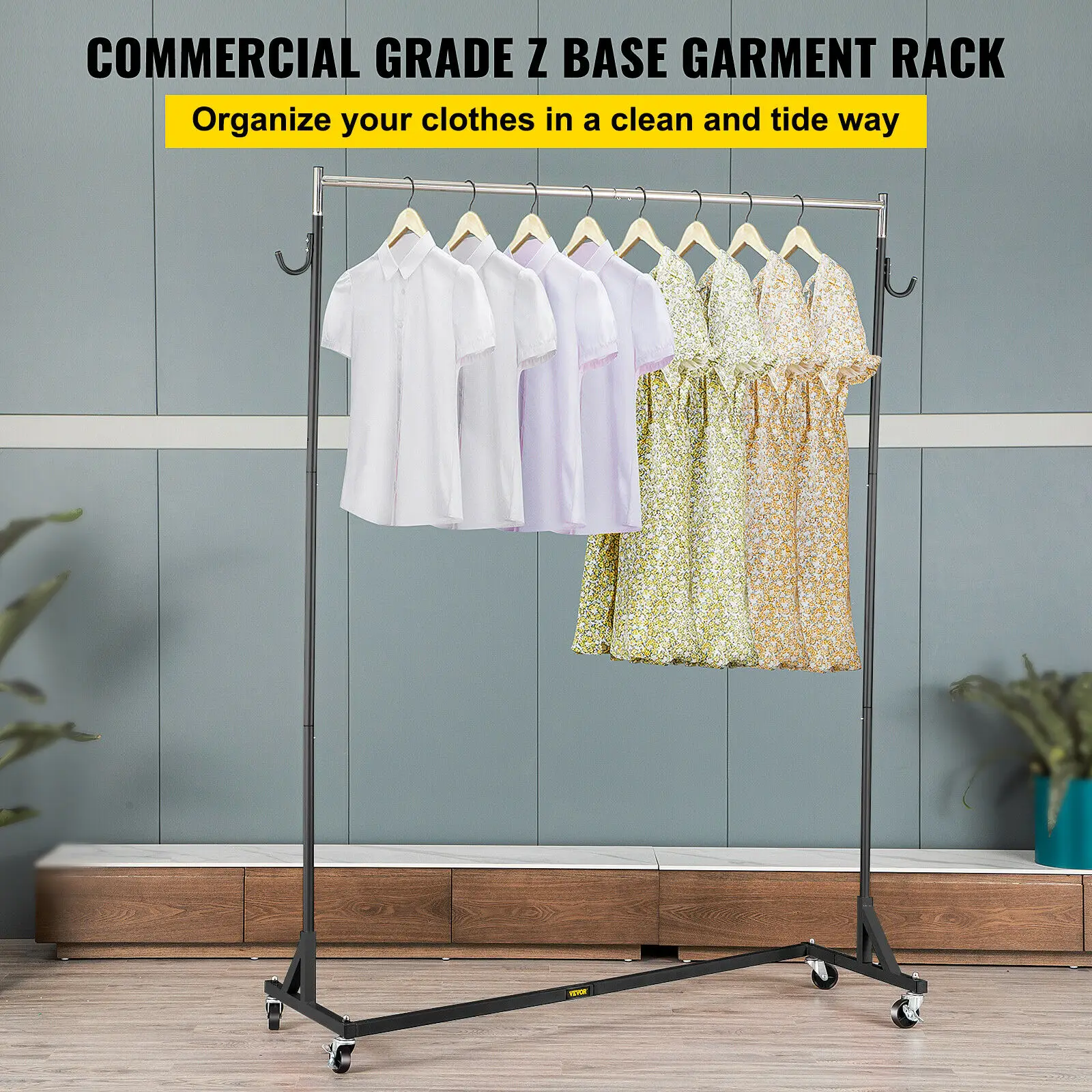 VEVOR Z Base Standing Coat Rack Floor Clothes Hanger Storage Wardrobe Adjustable Height Lockable Caster Entrance Hall Furniture 3