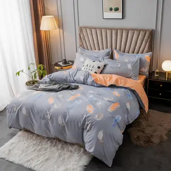 

Simple Style Bedding Sets Single Size colcha de cama casal Feather Pattern Quilts Covers Set With Bed Sheet For Double Bed