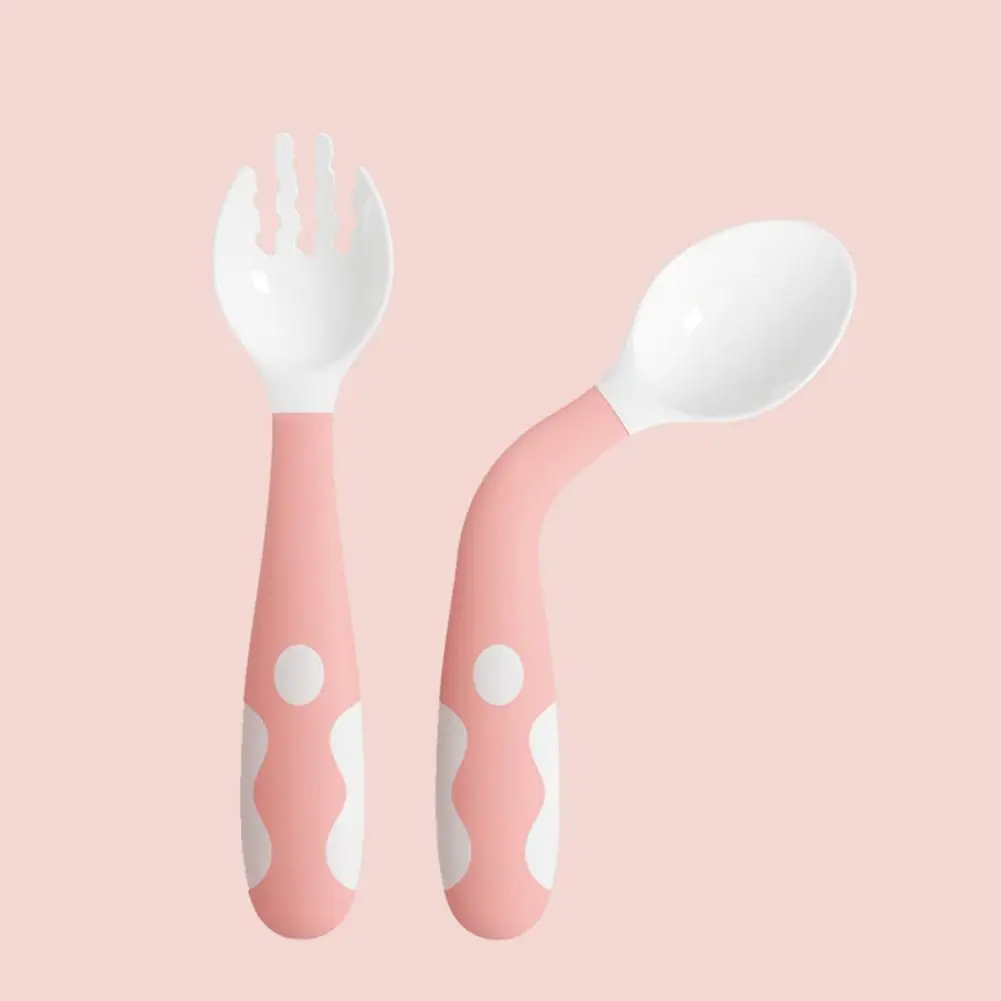 Pink Kidlove Детские гибкие вилка и ложка посуда набор портативный обучение ableware - Цвет: Pink