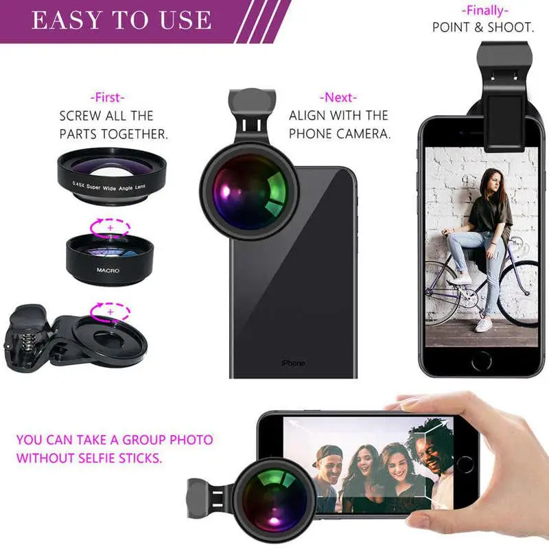 MeterMall телефона объектив 52Uv 0.45X Широкий формат и 15X микро объектив 2 в 1 клип на объектив камеры мобильного телефона для iPhone Xiaomi samsung