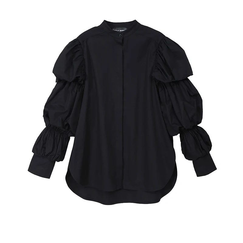 Black 5888 Новинка, корейская мода, длинная однотонная белая блузка с рукавом-фонариком, Женская стильная уникальная женская рубашка, сорочка для женщин 5888 - Цвет: Black 5888