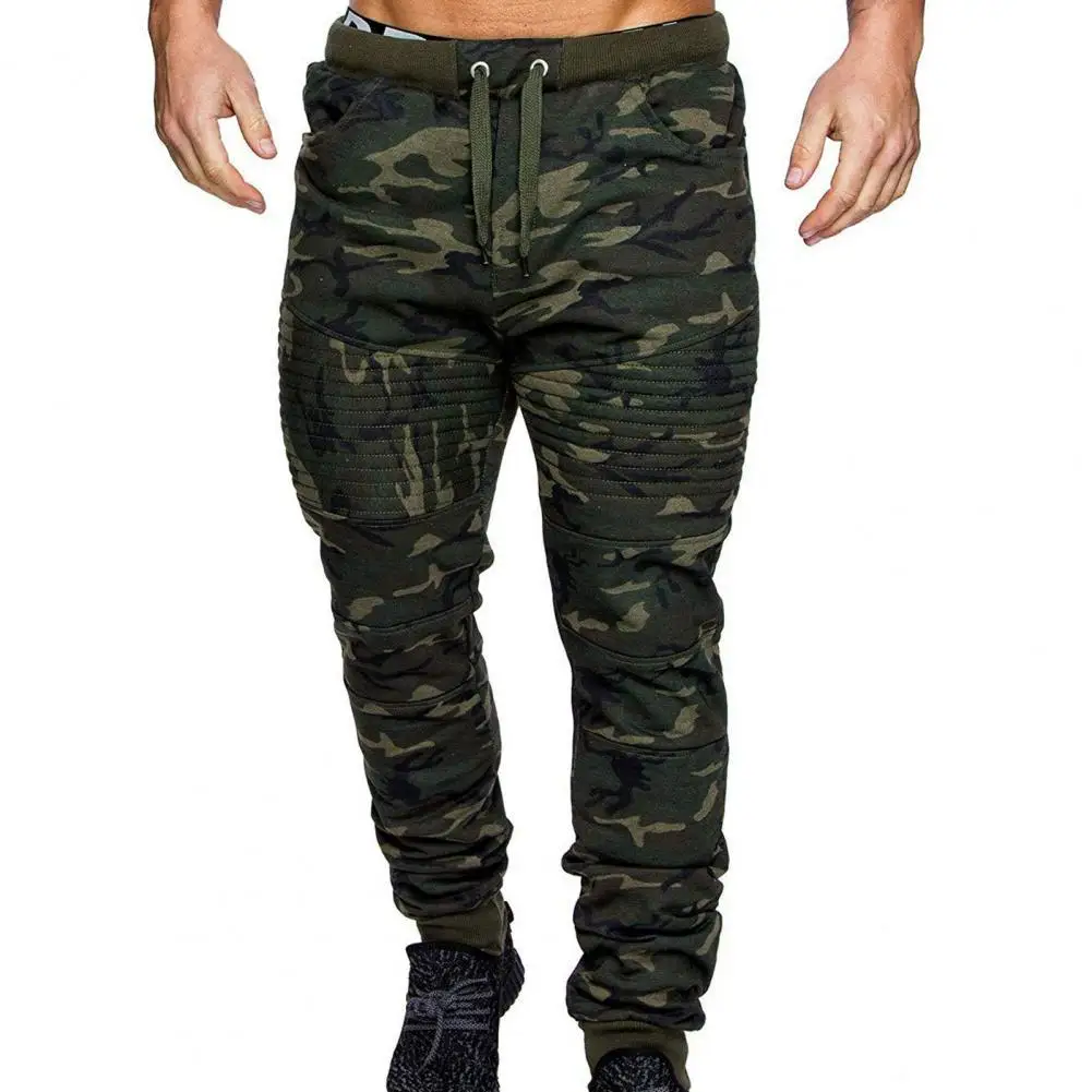Men Sweatpants Camouflage Print Elastic Waist Drawstring Spring Pants for Daily Wear