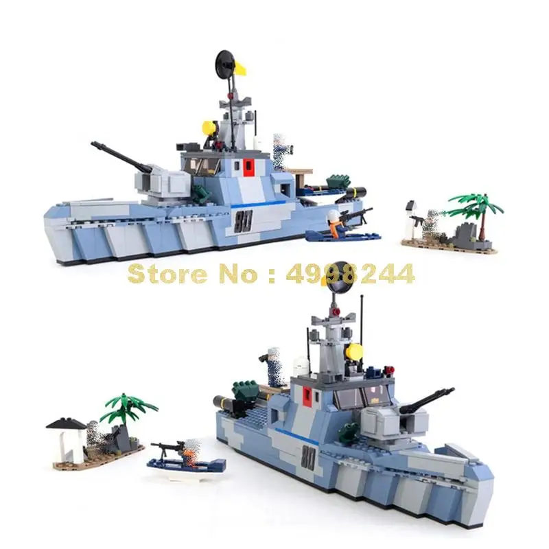 8023, 520 шт, военный морской корабль, военный корабль, вертолет, 3 фигурки, строительные блоки, кирпичные игрушки