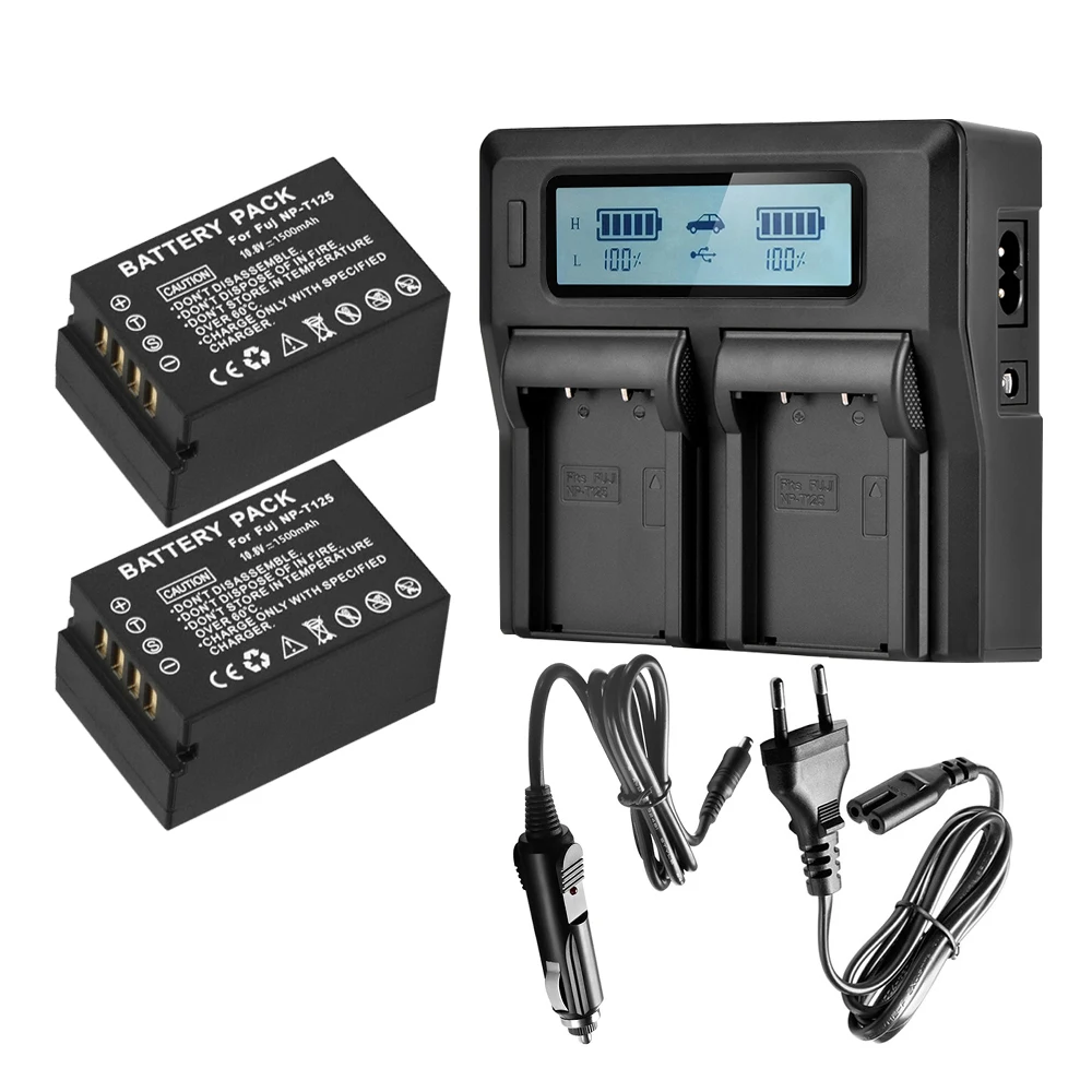 Batteria 2Pcs 1500Mah Np-T125 Np T125 Caricabatterie Doppio Ultra Veloce Per Fujifilm Gfx 50S, Gfx50S, Gfx 50R, Gfx50R, Gfx 100, Gfx1