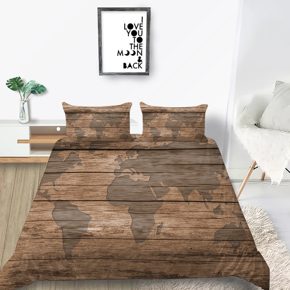 

World Map Bedding Set Board Vintage Soft 3D Creative Duvet Cover King Queen Twin Full Single Double Unique Design Bed Set