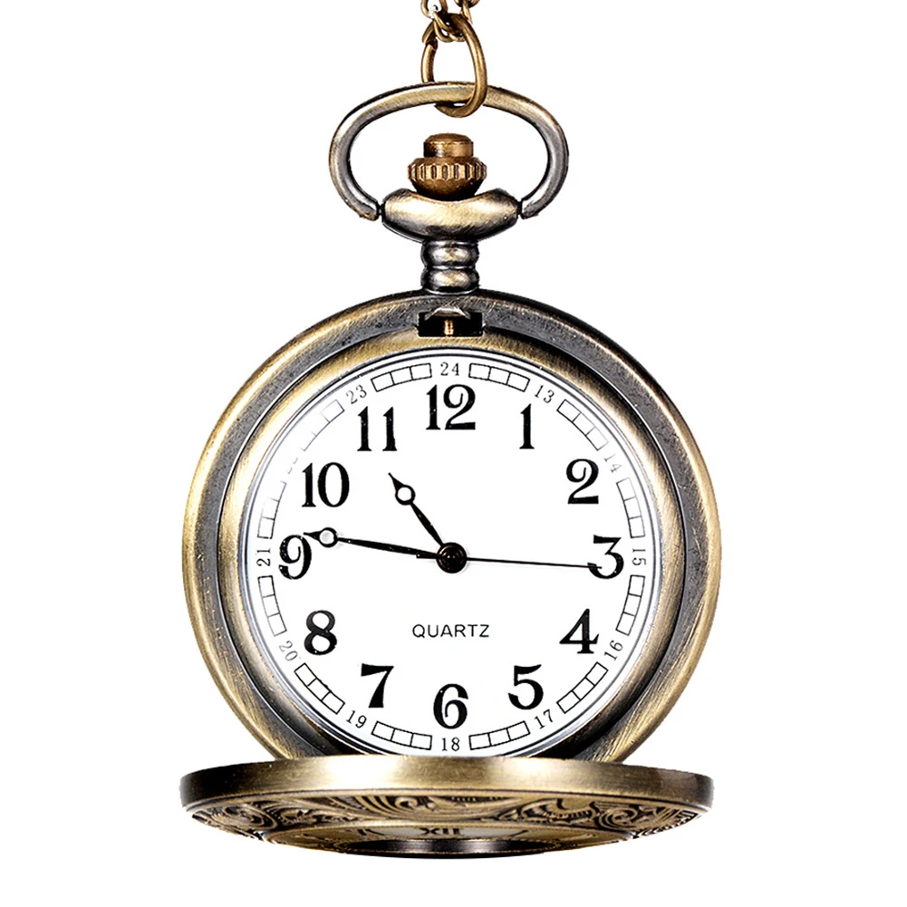 Vintage Unisex Hollow Design Bird Butterfly Pattern Flip Case Pockets Watch Arabic Number Quartz Chain Pockets Watch With Chain