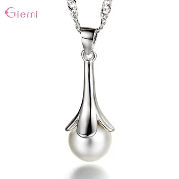 

Stylish New Fashion 925 Sterling Silver Shinning Water Pearl Pendant Female Chain Elegant Necklace For Women Wedding Jewelry