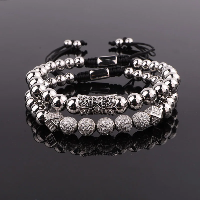 High Quality Luxury jewelry Bracelet Stainless Steel Beads CZ Ball Charm Adjustable Bracelet Set Men - Image 5