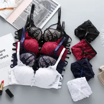 

Gathered Bra + Panties Set Pleated Embroidery Design Adds Sexy Temperament Lace Beauty Back Front Buckle Fashion New