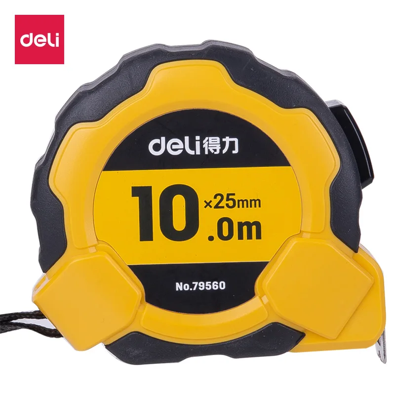 Deli 79560 рулетка для измерения 10 м Высокоточный самоблокирующийся стальной кран Sub-steel измерительная рулетка деревообрабатывающая сумка пластиковая сталь Ta