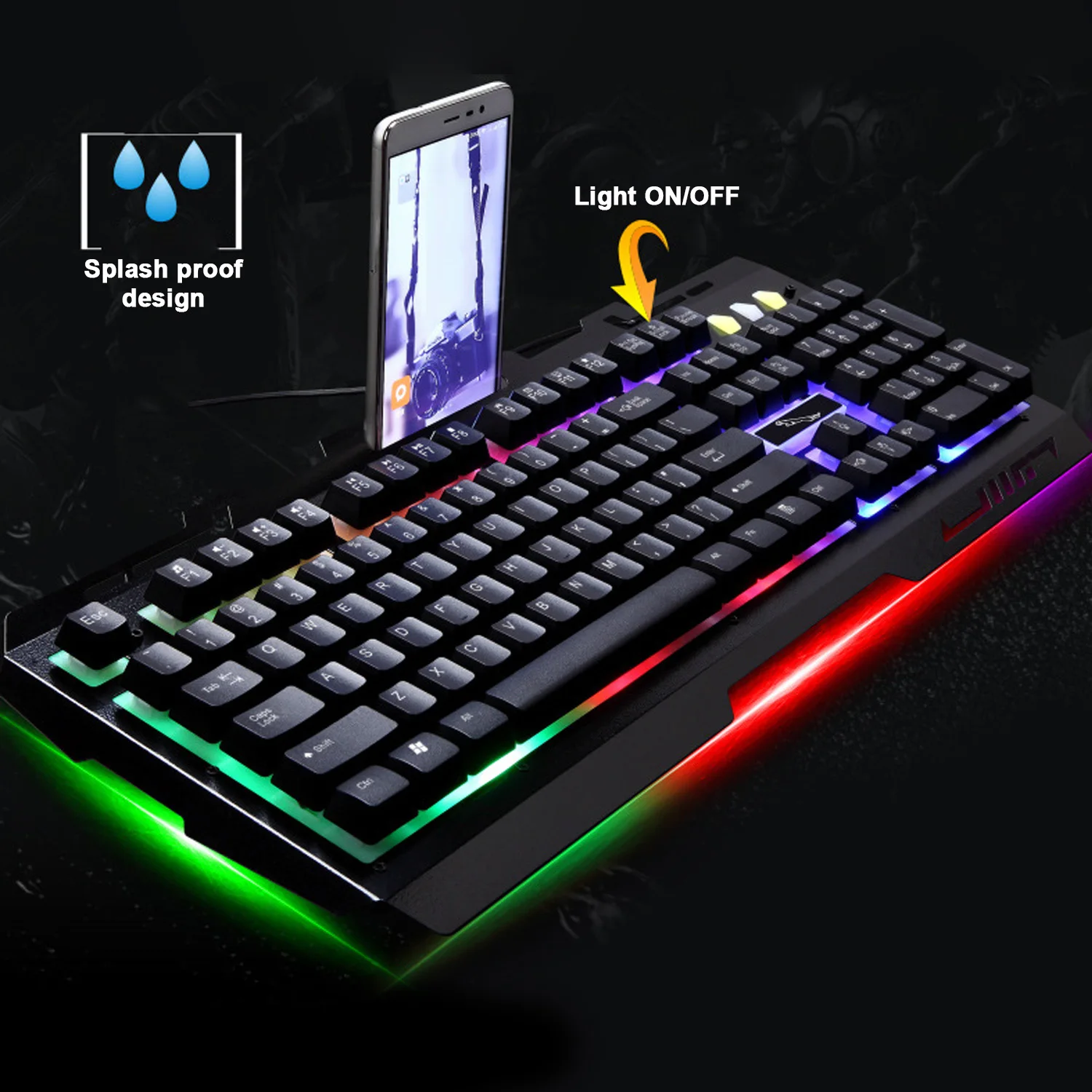 Проводная игровая клавиатура мышь с usb-разъемом Elisona, комплект из металлической панели, светодиодный клавиатура с подсветкой, с регулируемой мышью 2400 dpi, 6 кнопок для ПК