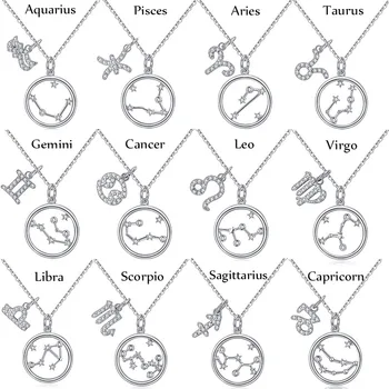 

Trynmera 925Sterling Silver Zodiac Pendant Necklace Star Cubic Zirconia 12 Constellation Horoscope Necklaces for Women Girls