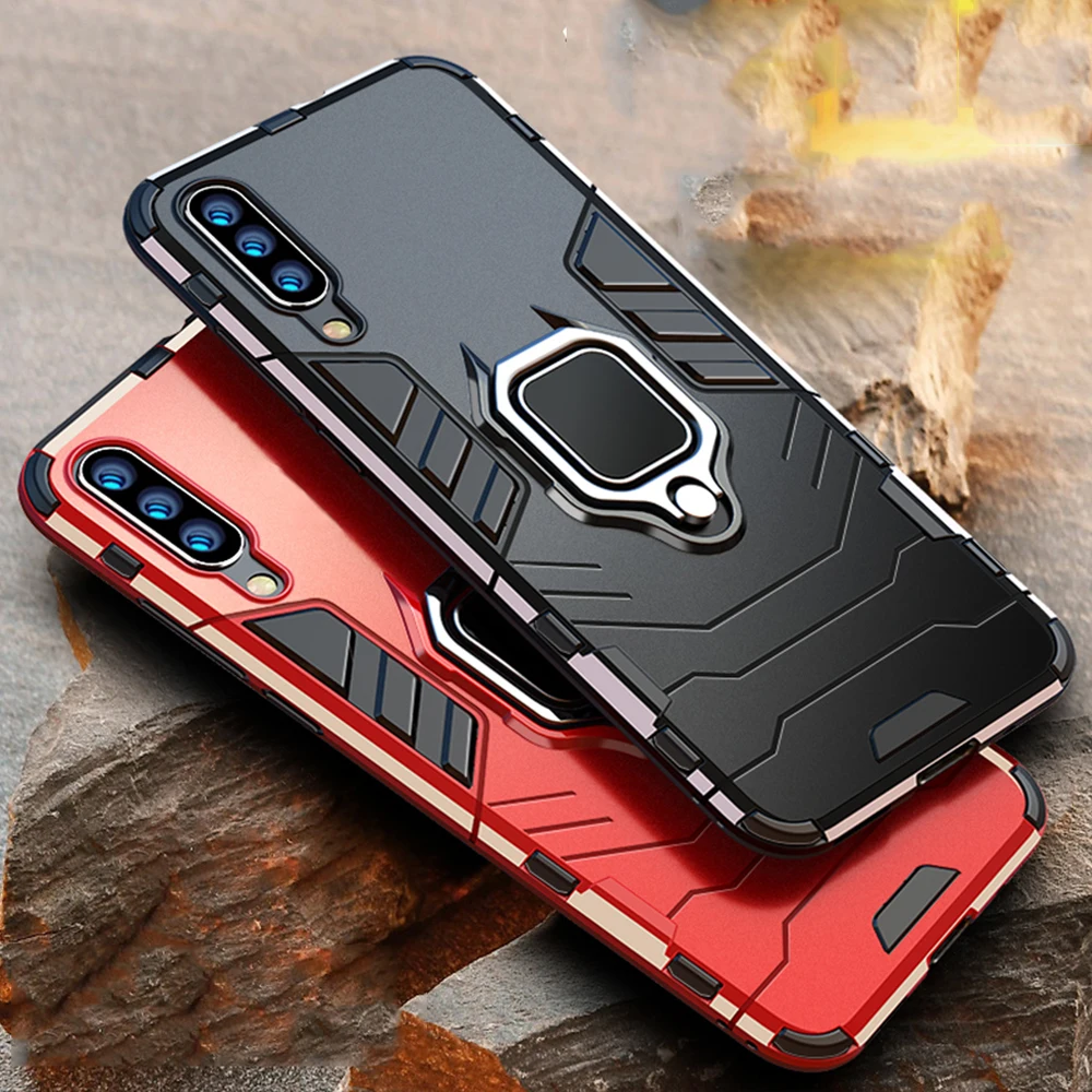Funda 4 en 1 para Samsung Galaxy A70 A50, carcasa armadura de PC, cubierta de TPU con borde de anillo para dedo, funda de teléfono para Samsung A50 A 70