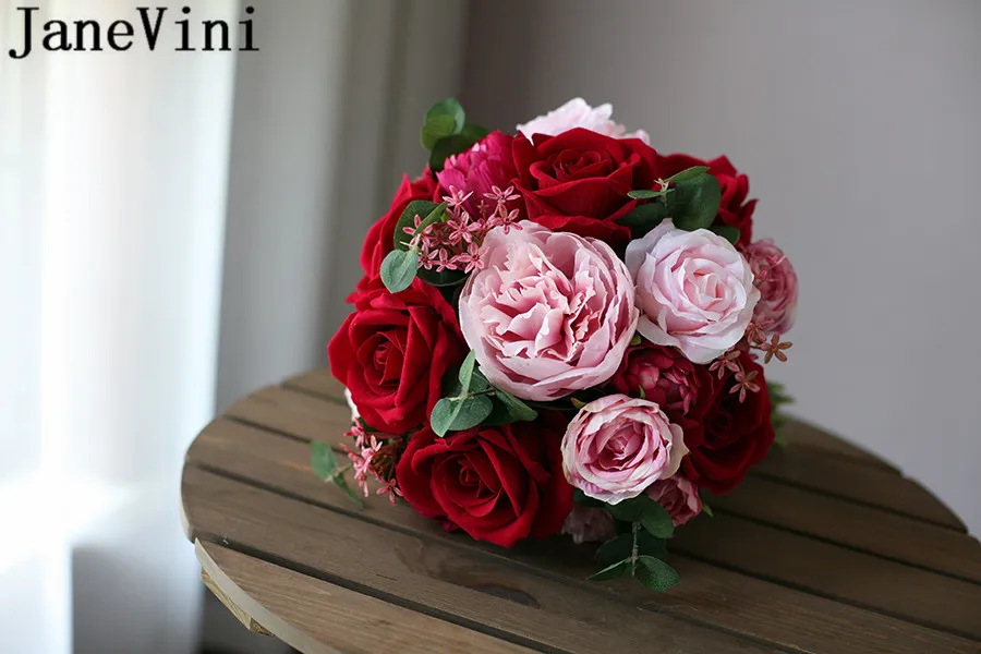 JaneVini Ramo Novia Rosa Красные Розовые розы искусственный букет невесты Свадебные цветы для невесты Брошь аксессуар