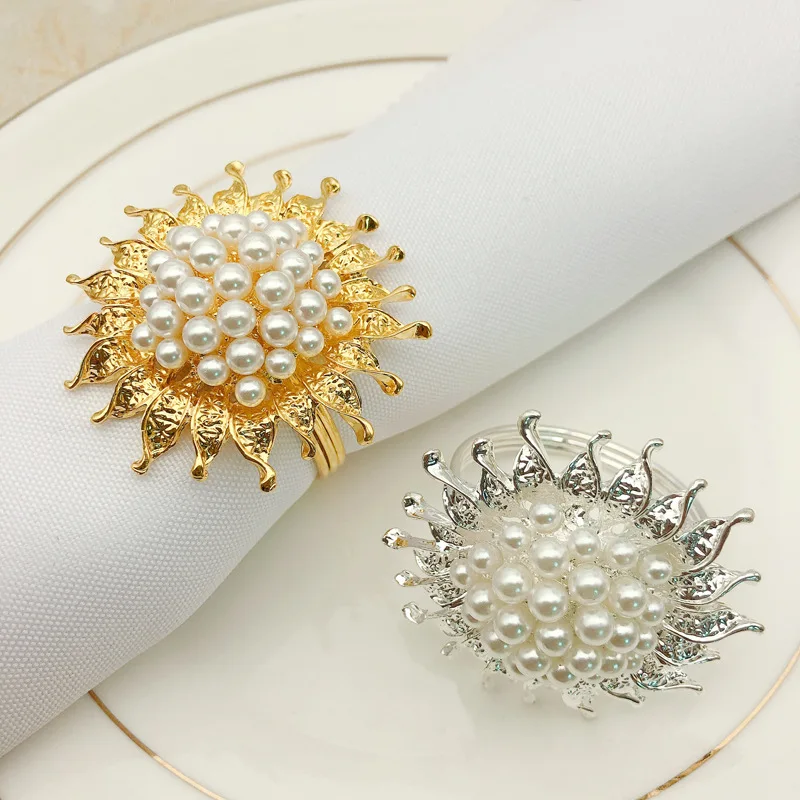 

10pcs Hotel Western Restaurant Pearl Napkin Buckle Sun Flower Napkin Ring Flower Sunflower Mouth Cloth Napkin Ring