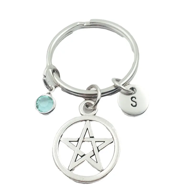 Wicca пентаграмма Начальная буква монограмма камень рождения брелки брелок
