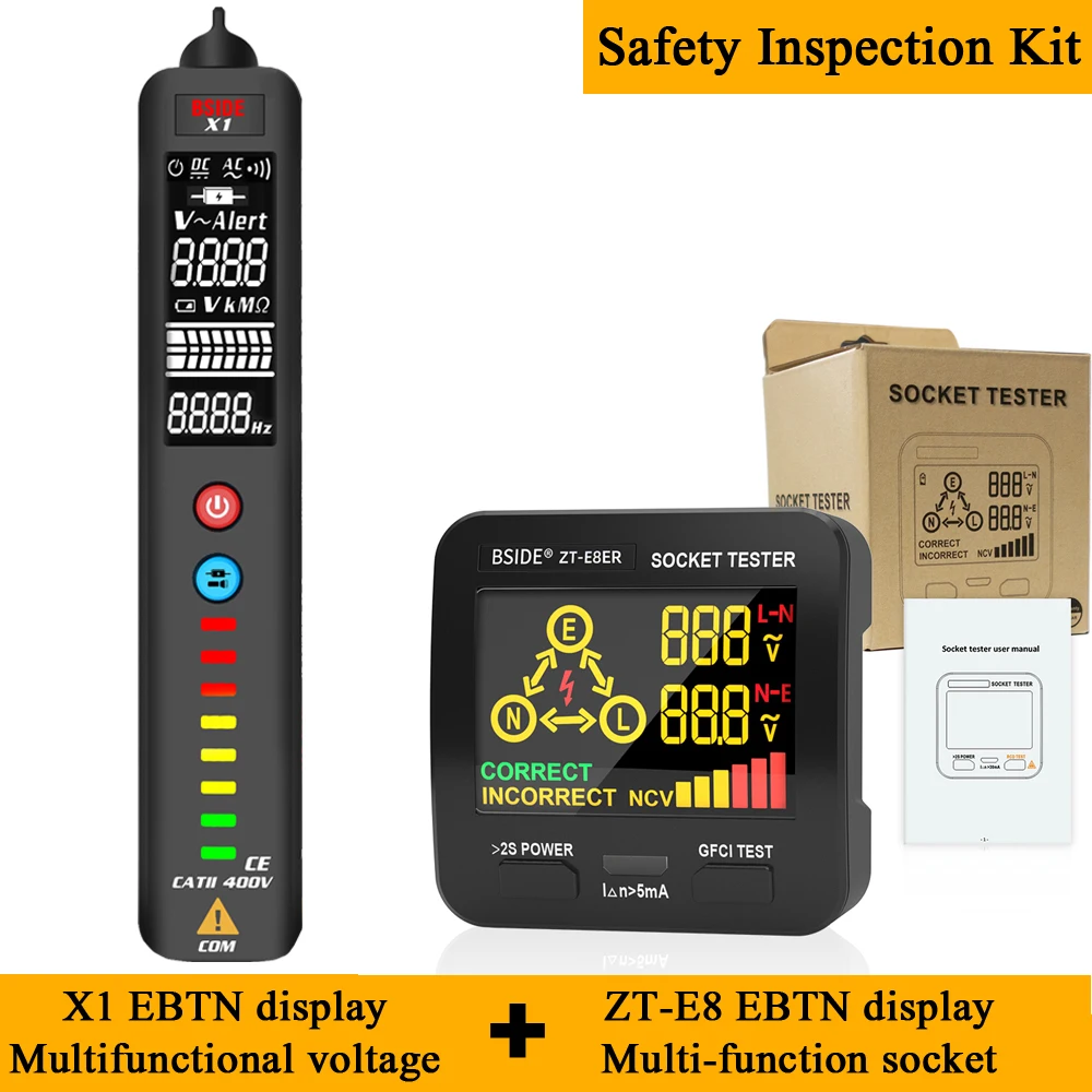 BSIDE Non-contact Voltage Detector Tester Multimeter X1 Intelligent Electric test pencil Large screen Live wire Hz Ohm NCV Meter
