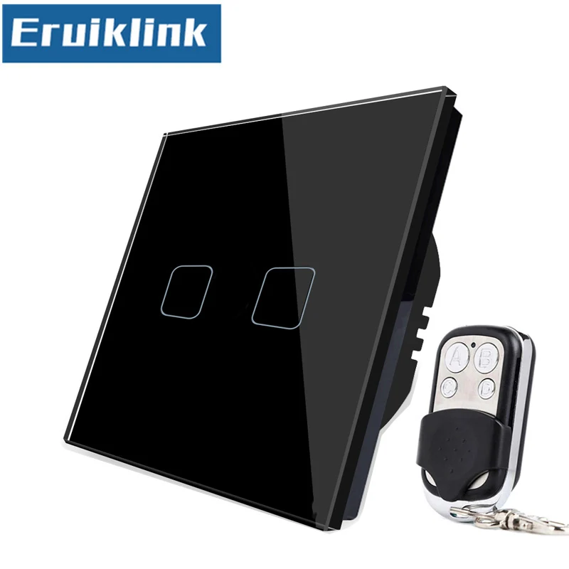 Black Switch With RC ЕС/Великобритания Стандартный настенный сенсорный выключатель, 1/2/3 местный 1 позиционный Стекло Панель Беспроводной дистанционного Управление умный светильник переключатель - Цвет: Black Switch With RC