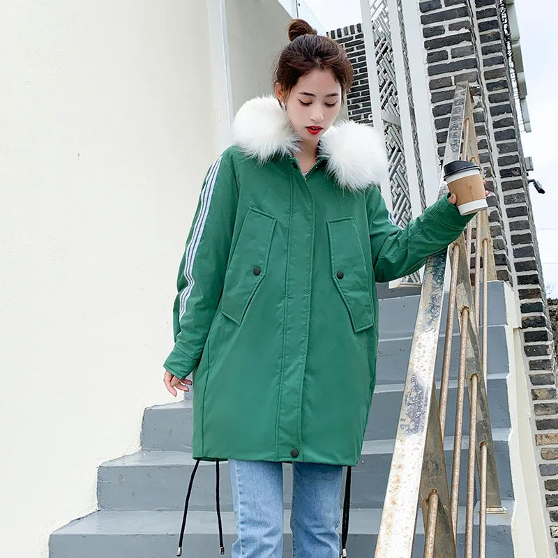 

2019 Cotton-padded Clothes Winter Korean-style Mid-length Large Fur Collar down Jacket Cotton-padded Clothes Large Size Students