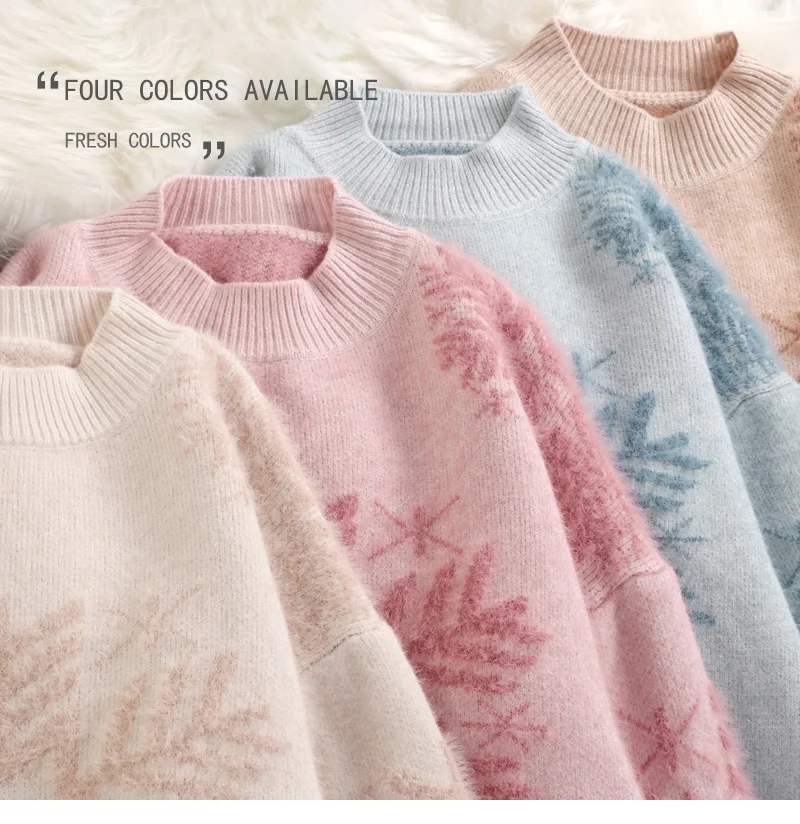 Hirsionsan Christmas Mohair Sweater Women Thicken Snowflake Pullover Winter Knitted Vintage Kawaii Soft Warm Casual Female Tops