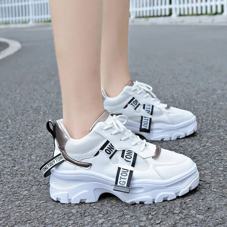 Mhysa, новые весенние кожаные женские кроссовки на платформе, модные женские туфли на плоской толстой подошве, женская обувь для папы, S1280 - Цвет: Белый