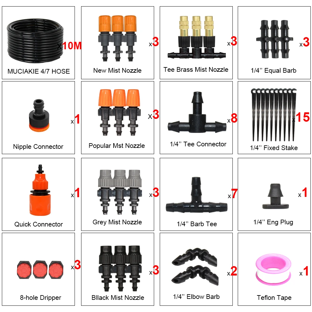 MUCIAKIE 50 м сад для микротумана капельные оросительные комплекты DIY система отпотевания Регулируемая насадка для полива разбрызгиватели кран разъемы - Цвет: 10m 4l7 kit