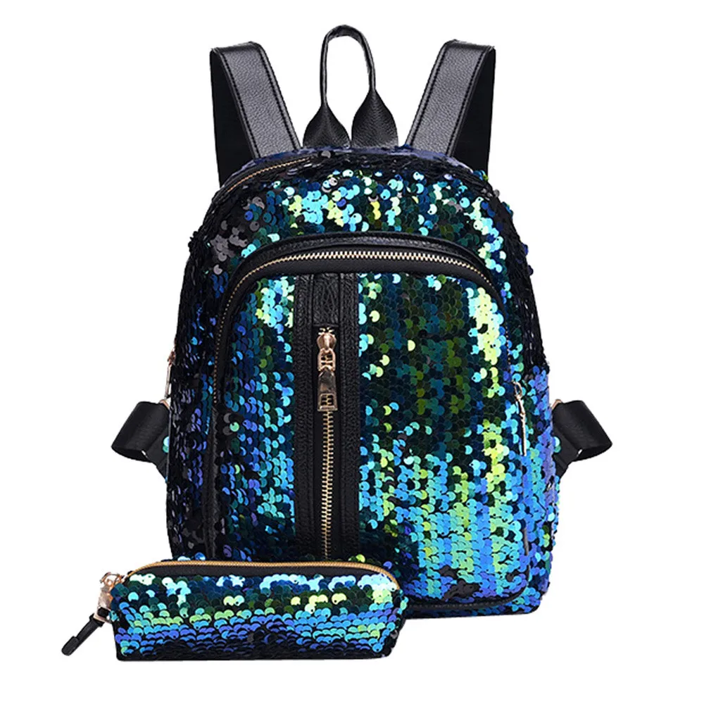 Sky Blue 2 шт., блестящий рюкзак с блестками, новые модные ученические рюкзаки для девочек-подростков, школьная сумка с пеналом, клатч, Mochilas# T - Цвет: Sky Blue