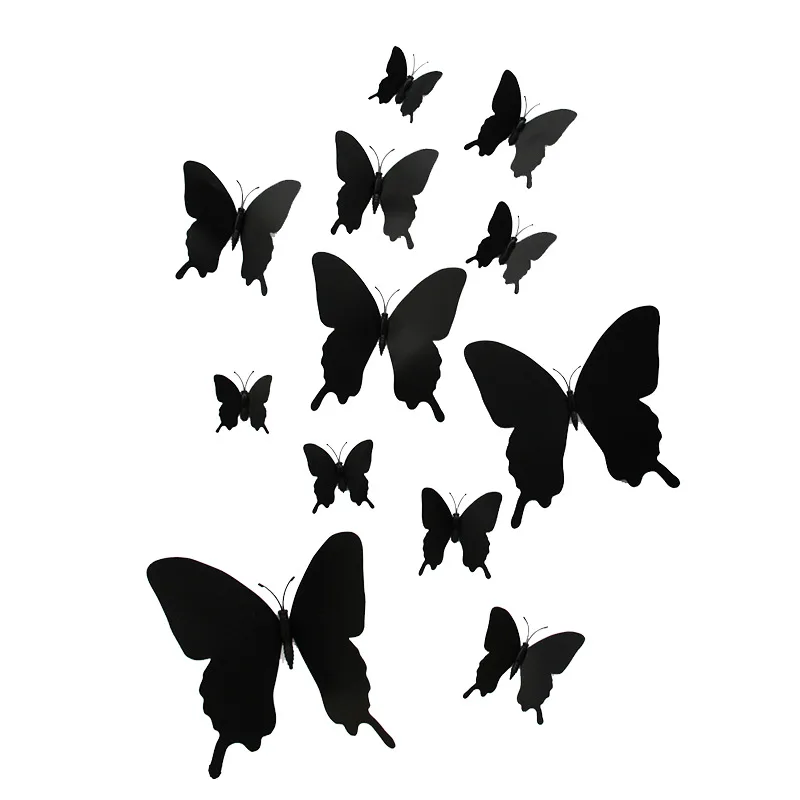 12 шт./компл. 3D черный Pteris/настенное украшение в виде бабочки Стикеры гостиной домашний бабочки украшения магнит наклейки, свадебные украшения - Цвет: Черный