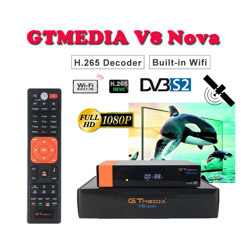 

Satellite receiver for brazil DVB-S2 GTMediaV8 Nova freesat WIFI H.265 support cccam cline spain youtube Satellite decoder