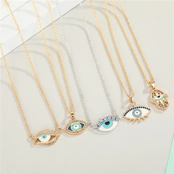 

1PC New Bohemian Colorful Zircon Turkish Eye Necklace For Women Vintage Punk Crystal Fatima Hand Choker Clavicle Chain Jewelry