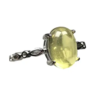 

9x6mm Top Natural Yellow Amber Ring Jewelry For Woman Lady Man Crystal Silver Oval Beads Gemstone Adjustable Finger Ring AAAAA
