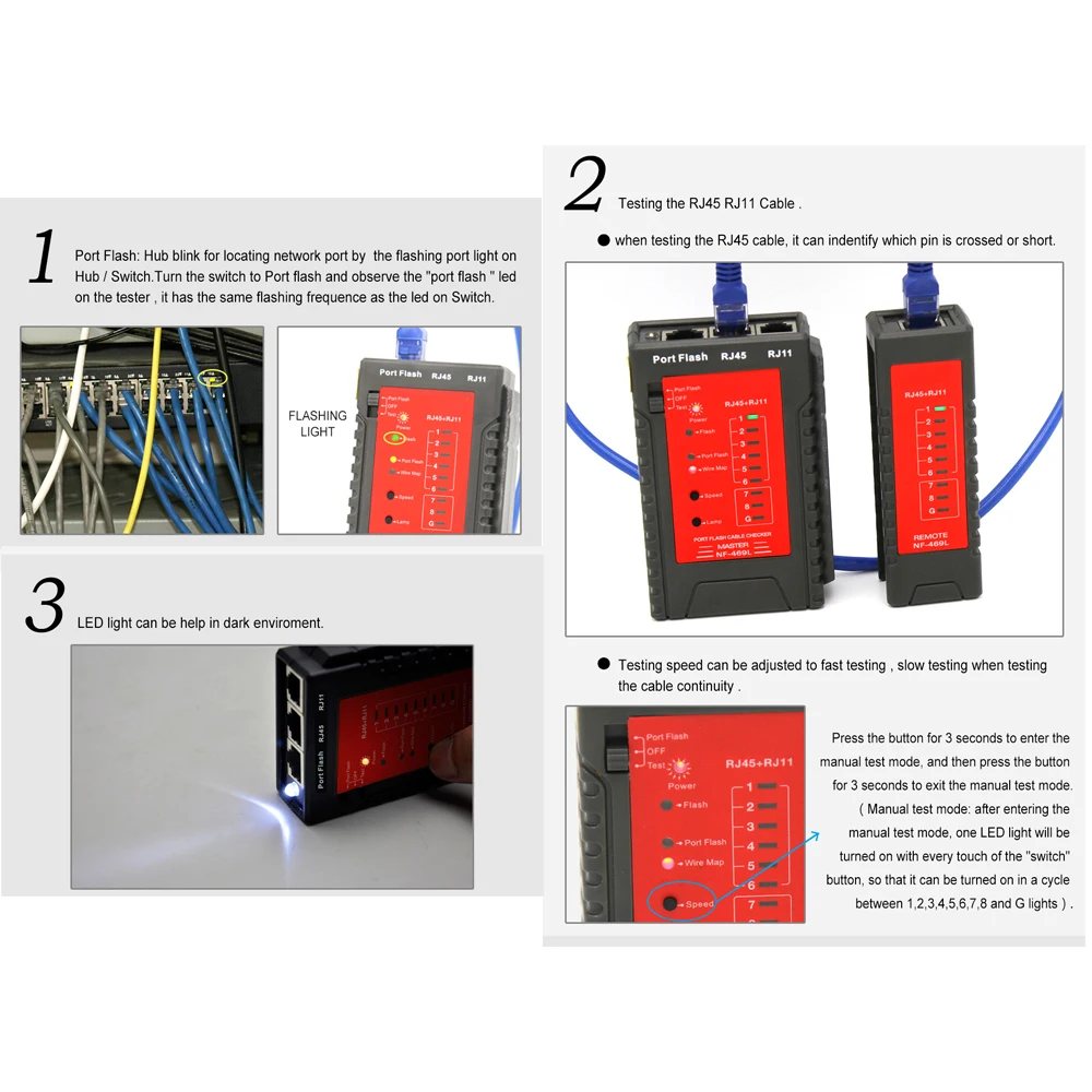 NF-469 тестер сетевого кабеля RJ45 RJ11 тестер для кабеля Ethernet LAN стационарный телефонный провод инструмент тестирования для системных интеграторов