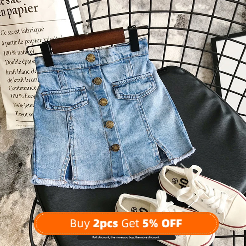 

2020 Summer Baby Girl Skirt Fashion Children Denim Solid Color Button Jeans Shorts Culottes Girls Clothing for 3-7T Kids