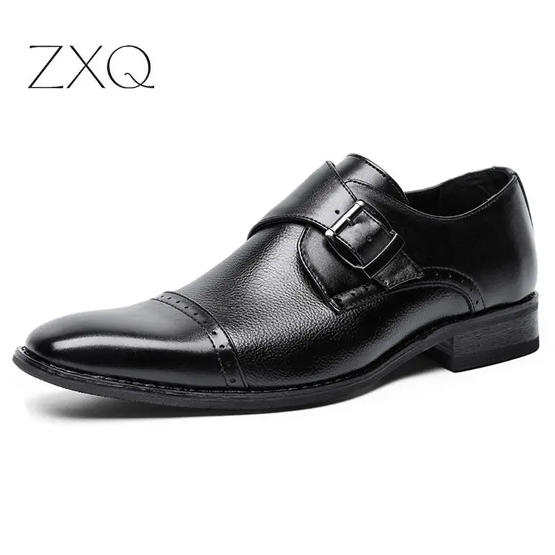 

Men Formal Shoes Leather 2019 New Arrival Comfortable Pointed Toe Black Brown Designer Shoes Male Buckle Strap Brogues Shoes