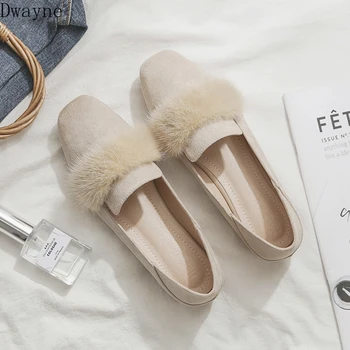 

2019 spring and autumn new square head fairy gentle flat bottom one foot two wearing a single shoes Lok Fu shoes women's shoes