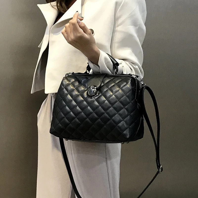 

Rhombus Plaid Black Shoulder Bag Women Handbags Luxury Designer Female Crossbody Tote Bags Medium Leather Ladies Clutches Purses