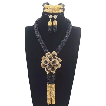 

Black Women Stylish Crystal Beads Jewelry Set Traditional Nigerian Wedding African Beads Flower Jewelry Set Free Shipping CD2701